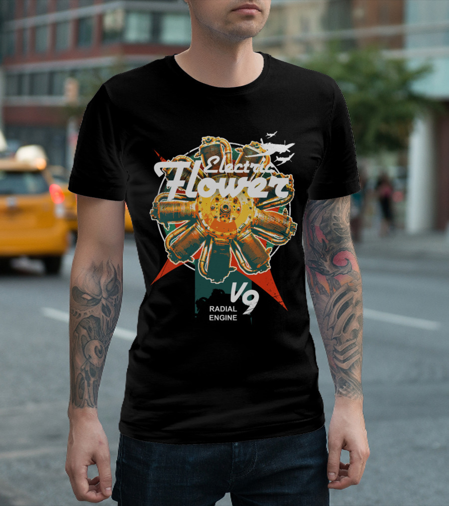 Electric Flower V9 Radial Engine Airplane T-Shirt