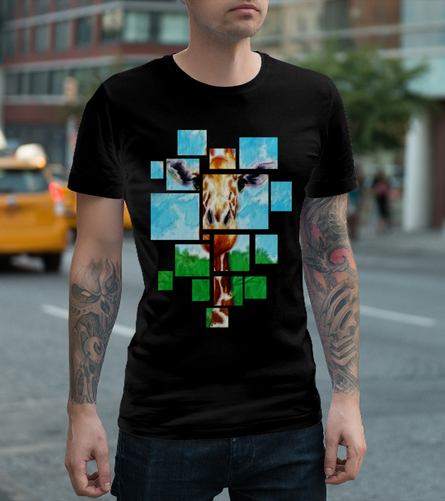I Love Giraffes Puzzle Blocks Sky Grass T-Shirt