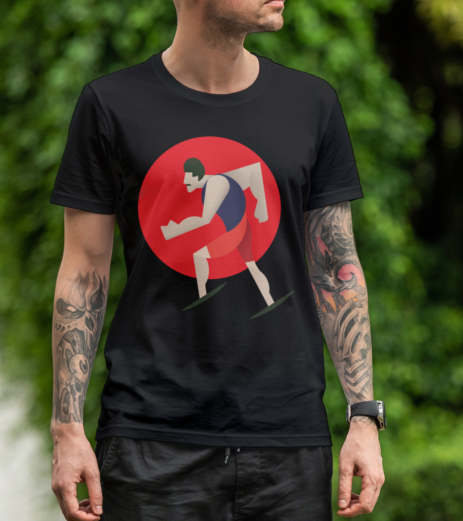 Running Man T S Bold Athlete Red Sun Burst T-Shirt