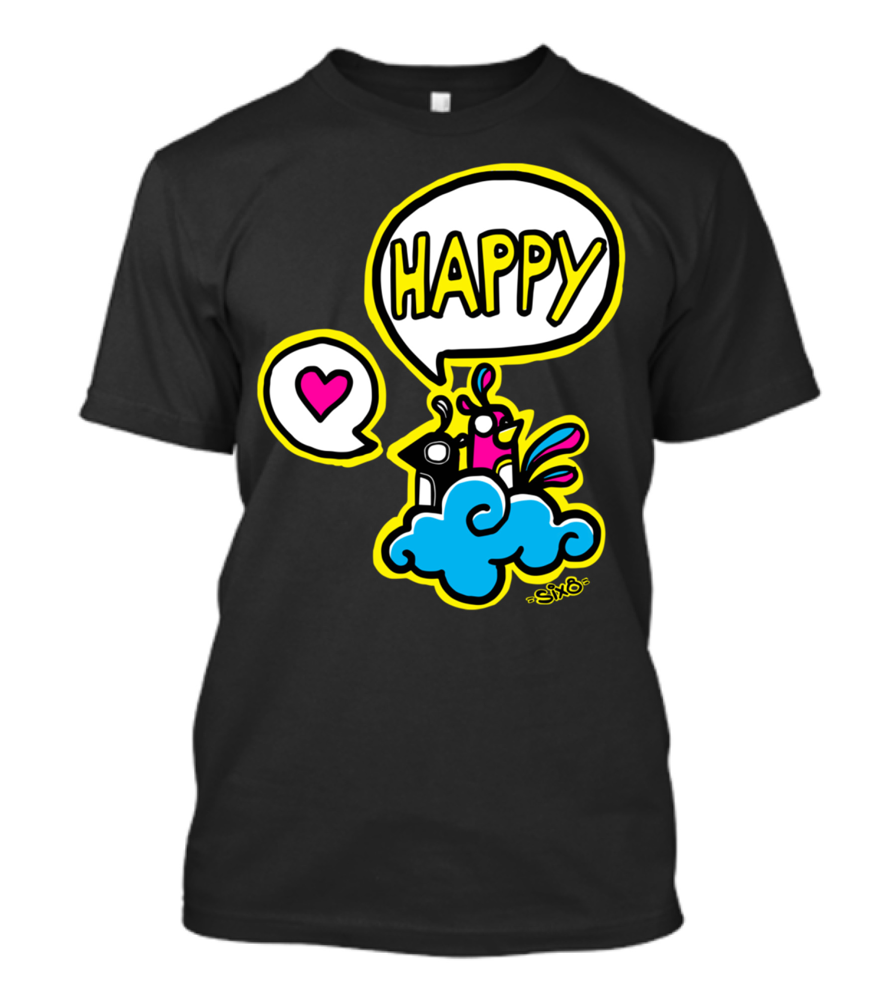 HAPPY Heart Speech Bubble On Colorful Character Cloud By SiYo T-Shirt