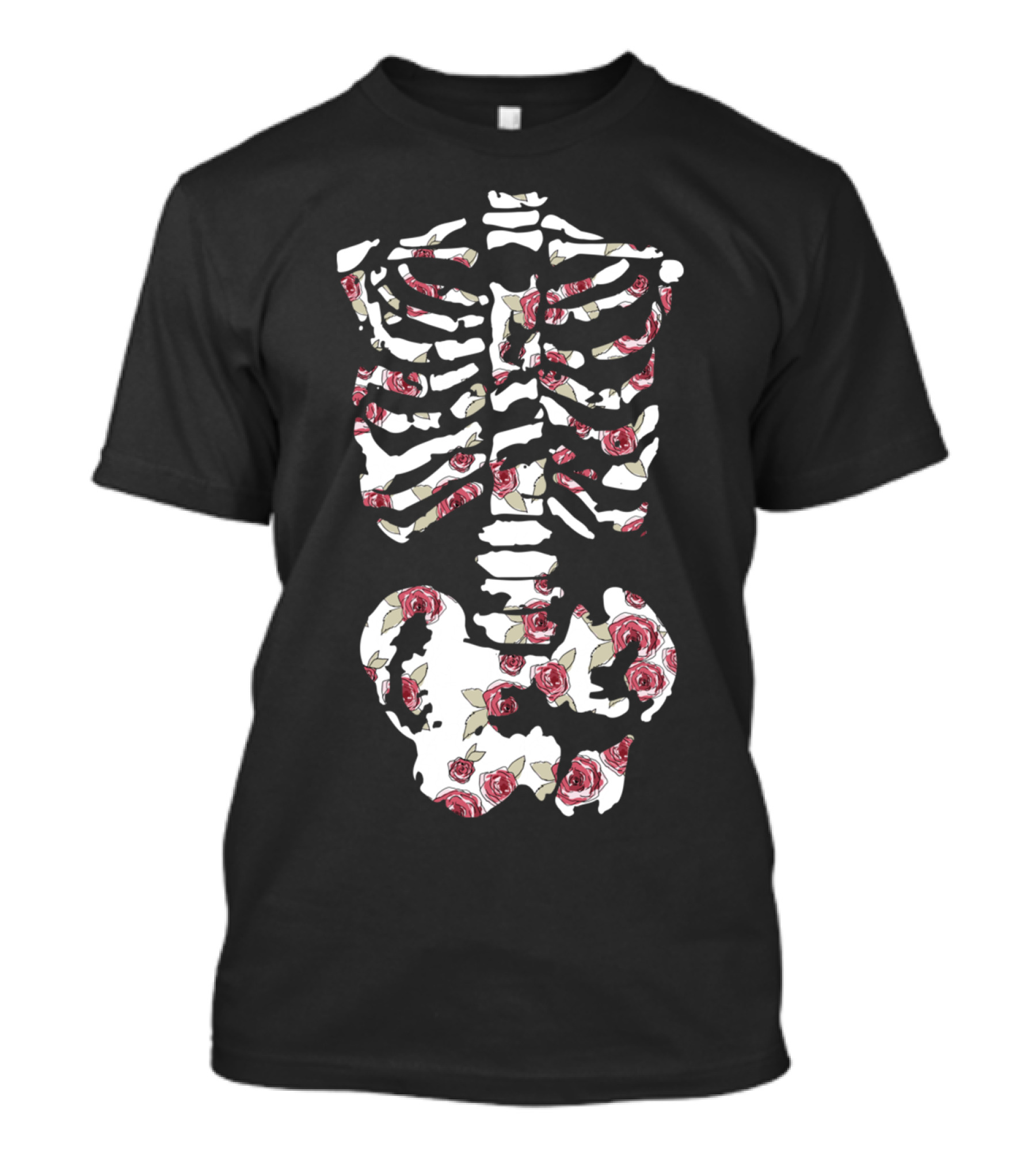 Halloween Skeleton With Floral Roses T-Shirt