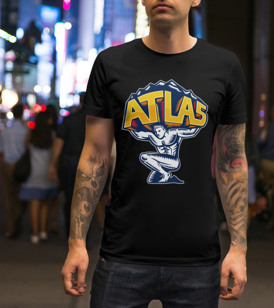 Atlas Lifting Mountain Kneeling Iconic Strength T-Shirt