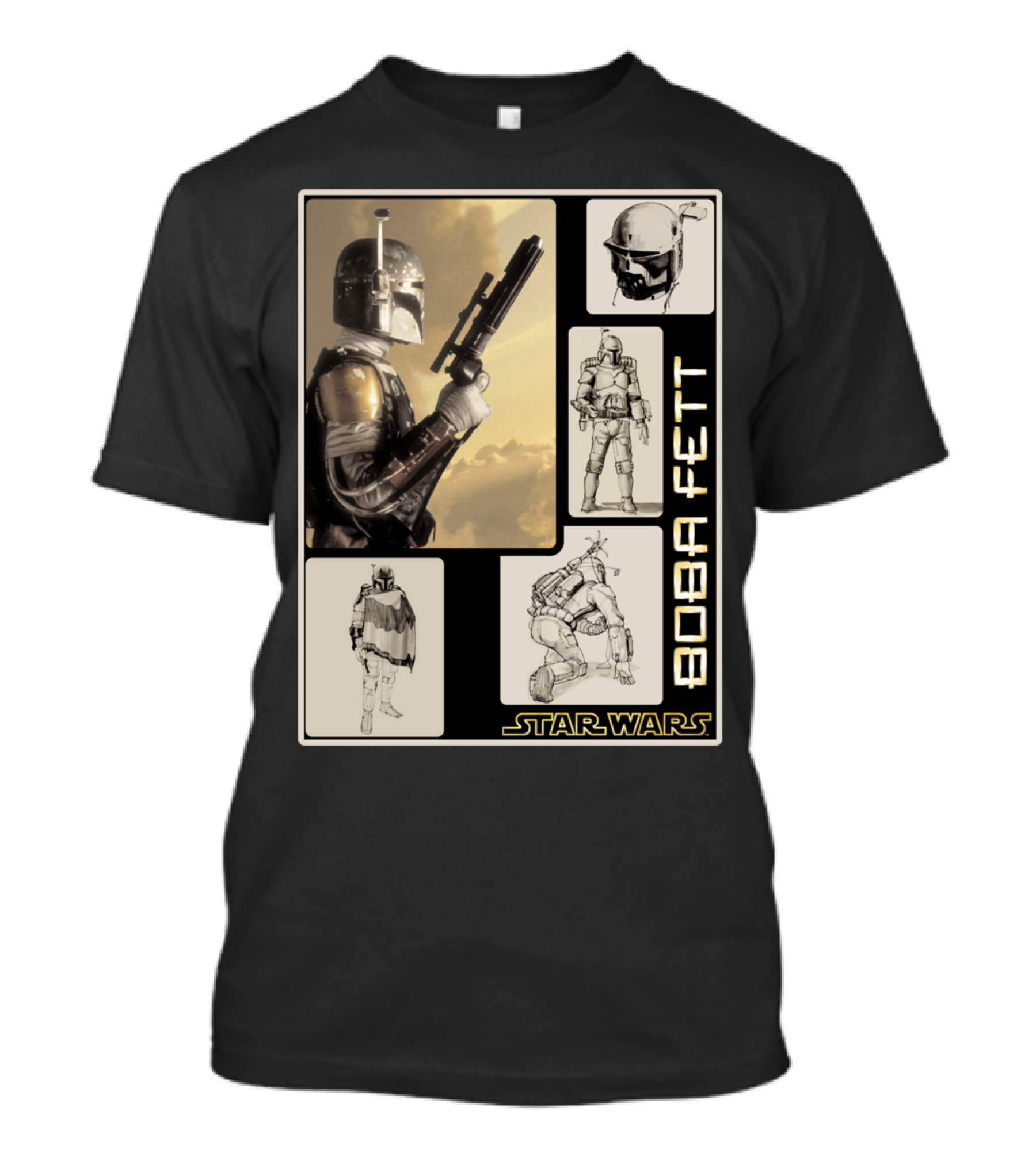 Star Wars Boba Fett Detailed Retro Montage T-Shirt