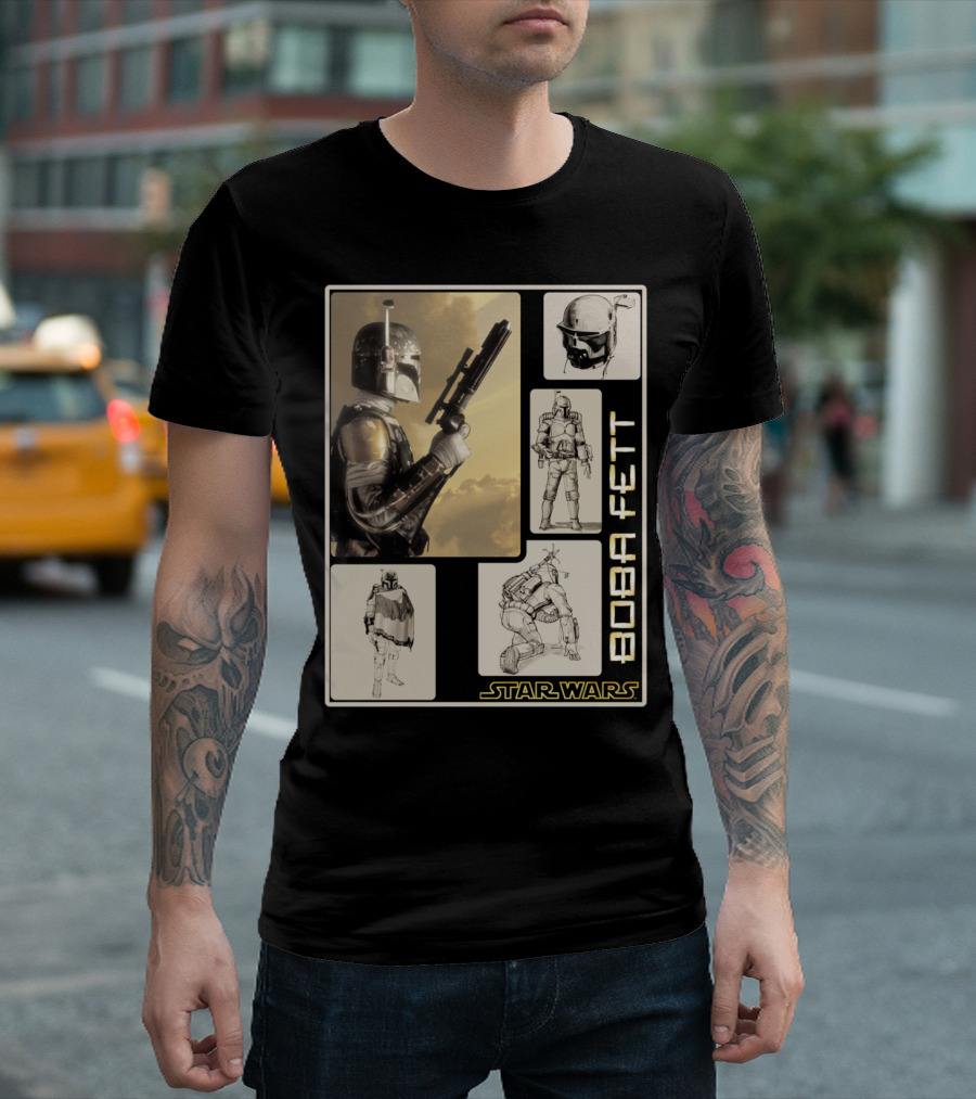 Star Wars Boba Fett Detailed Retro Montage T-Shirt