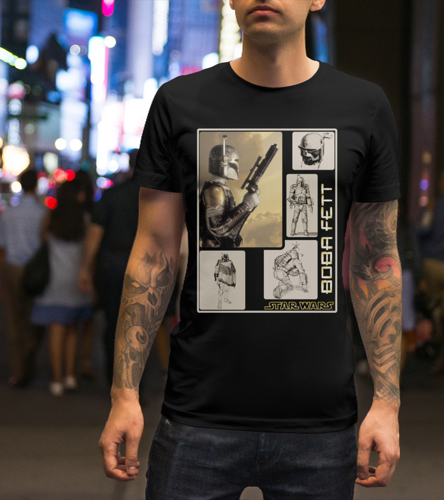 Star Wars Boba Fett Detailed Retro Montage T-Shirt