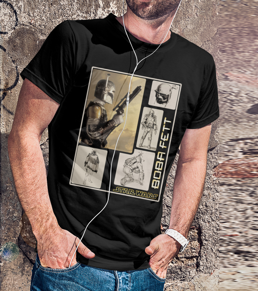 Star Wars Boba Fett Detailed Retro Montage T-Shirt