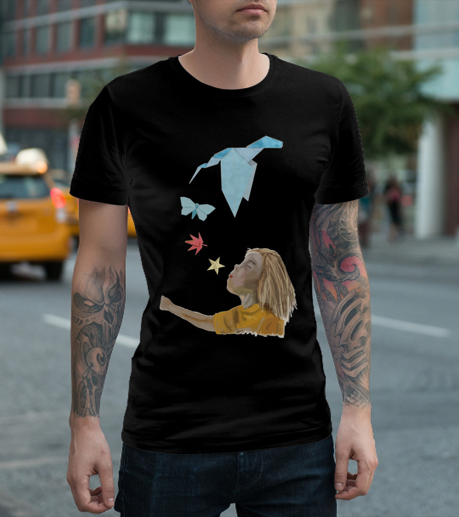Child Blowing Origami Bird Butterfly Star T-Shirt