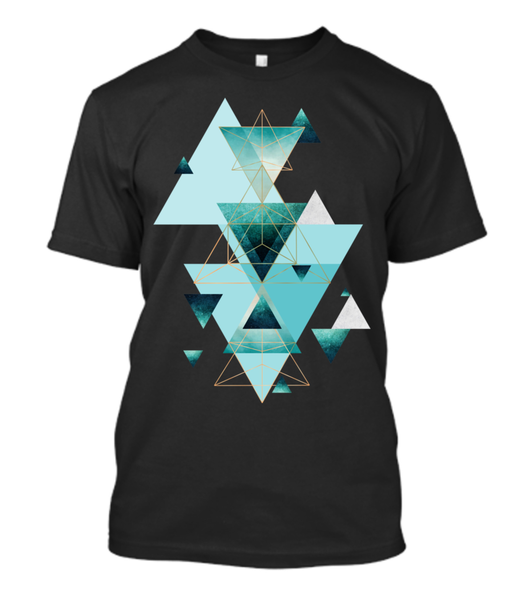 Geometric Compilation Aqua Triangles And Gold Lines T-Shirt