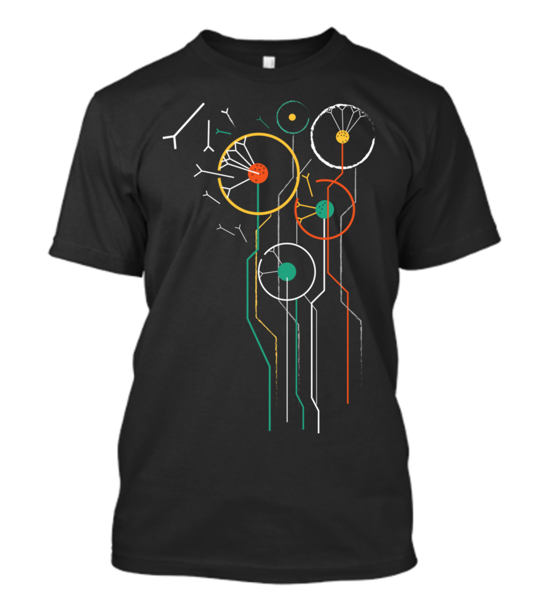 Geometric Dandelion Circuit Flower Print T-Shirt