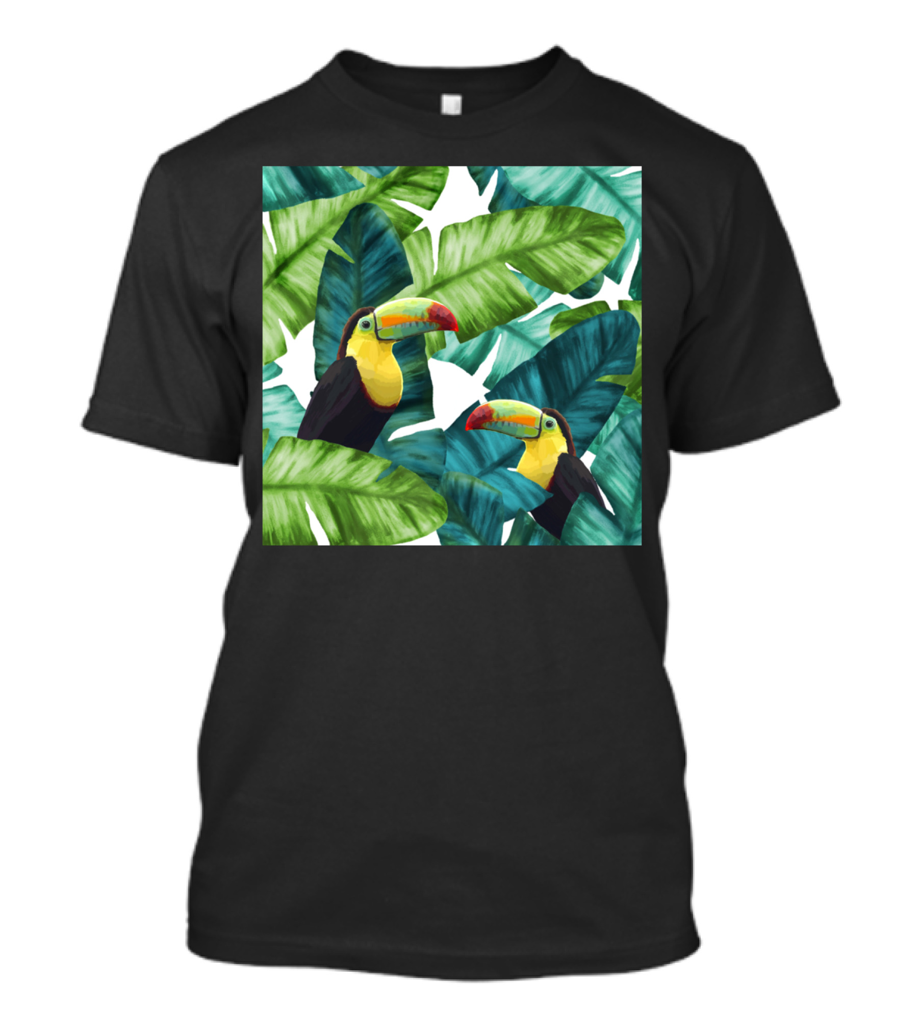 Toucans In Vibrant Tropical Banana Leaves Patter T-Shirt