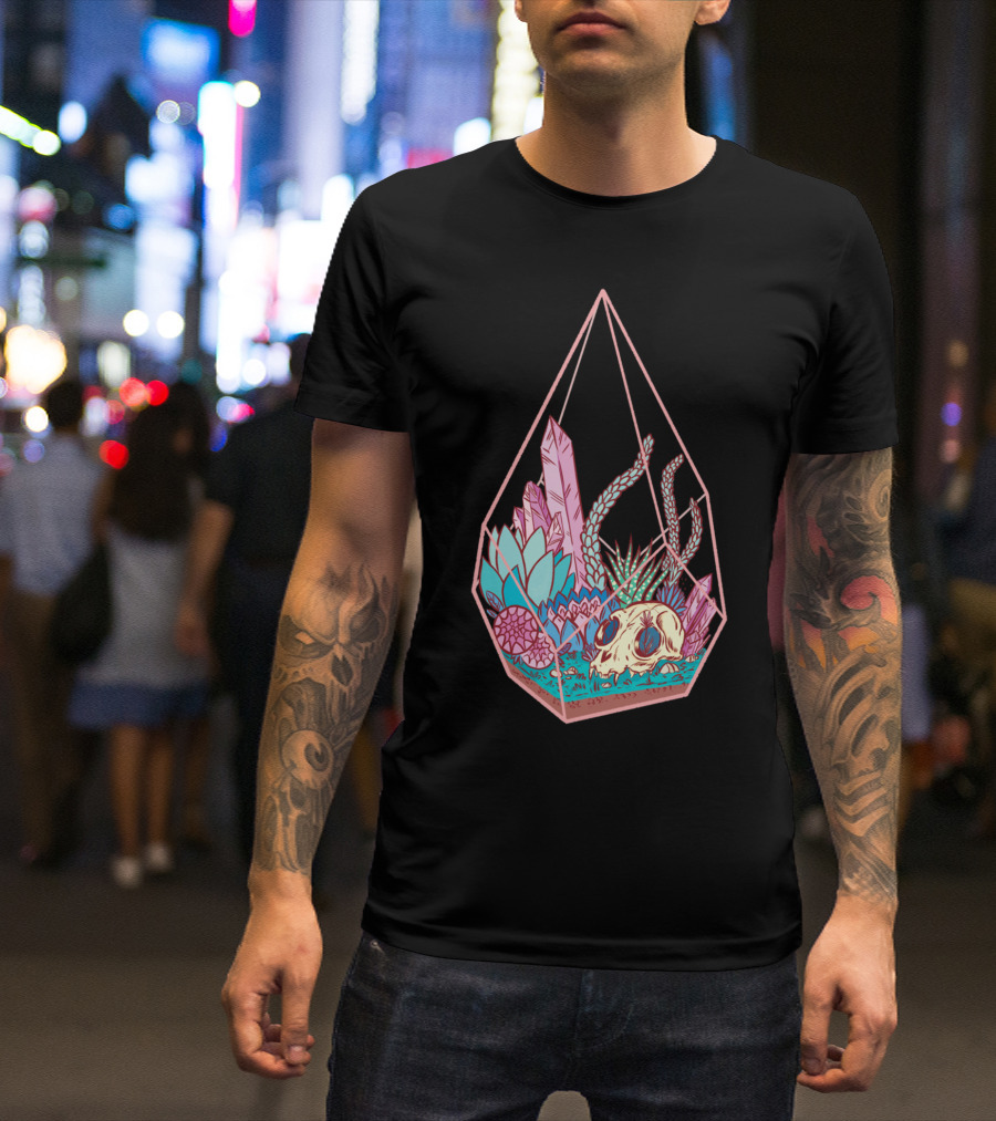 Crystal Succulent Skull Terrarium Nature T-Shirt