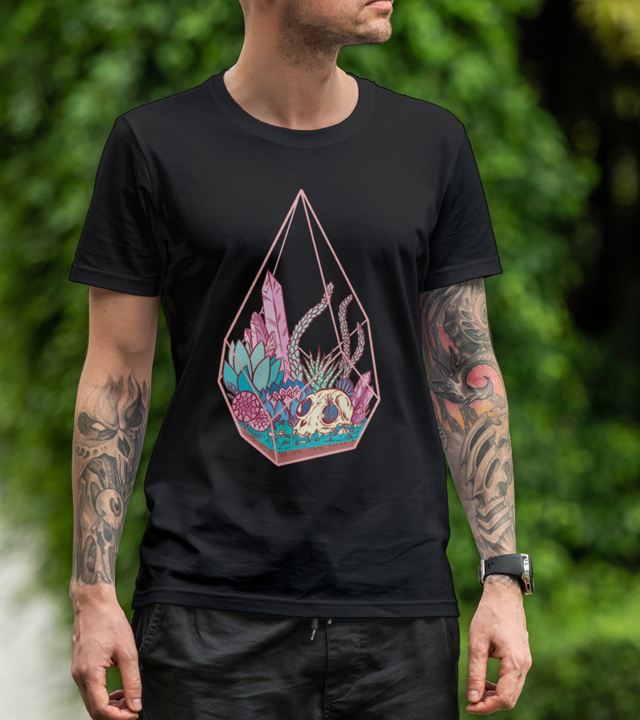 Crystal Succulent Skull Terrarium Nature T-Shirt