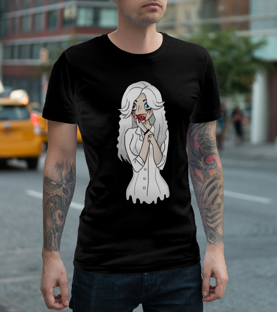 Child Of Malkav Alicia Beaufort Anime-Style Art with Blood and Dual Eye Colors T-Shirt