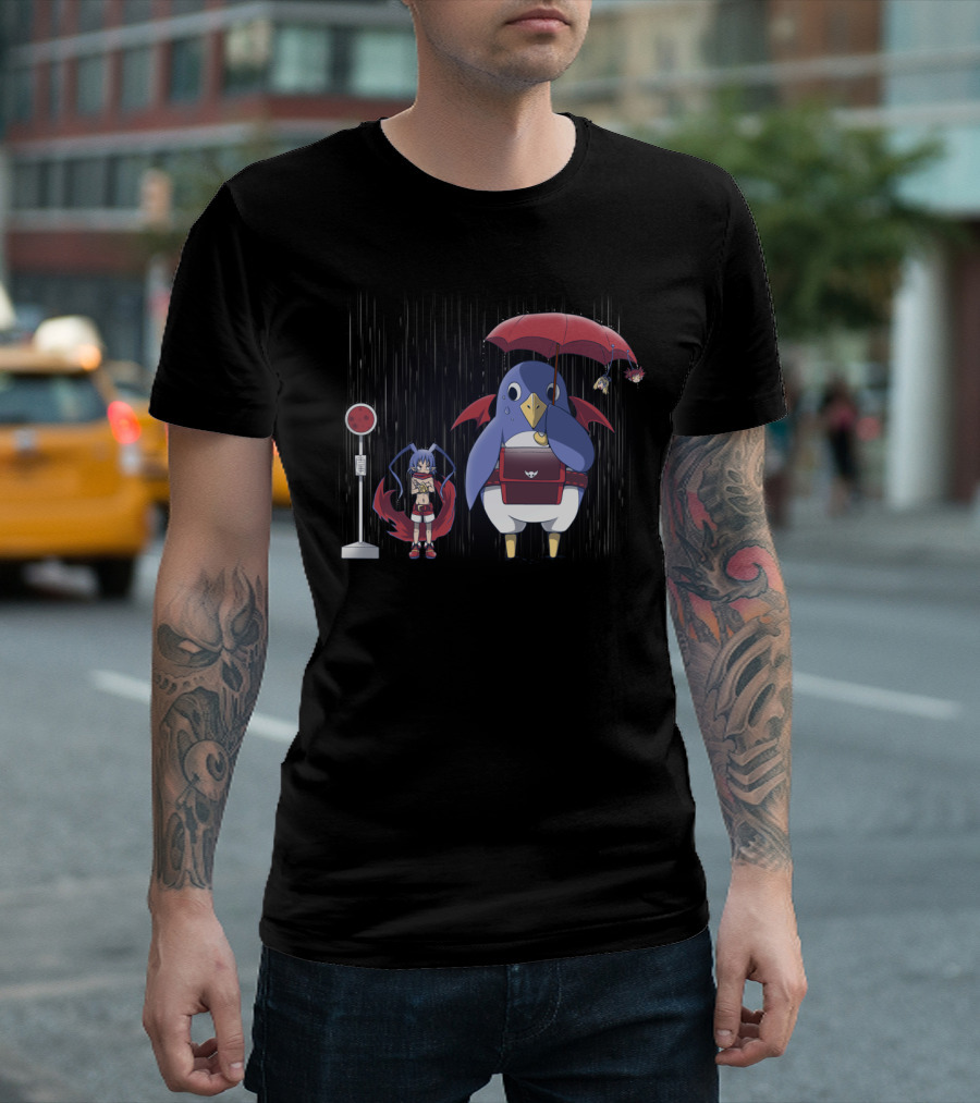 Disgaea My Neighbor Penguin Crossover With Anime Character At Bus Stop T-Shirt
