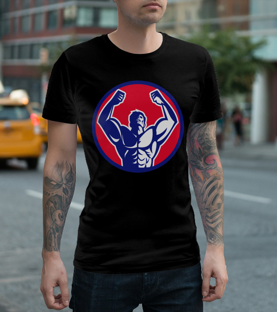 Body Builder Flexing Muscles Iconic Circle Symbol R T-Shirt