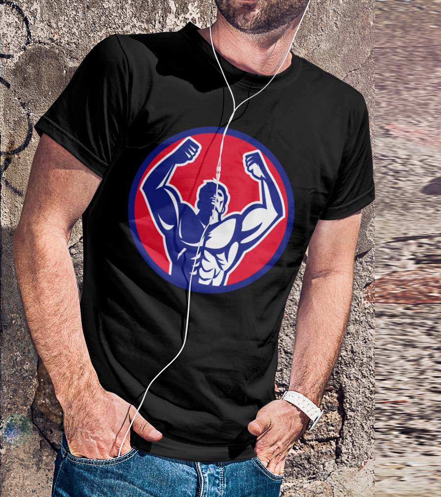 Body Builder Flexing Muscles Iconic Circle Symbol R T-Shirt
