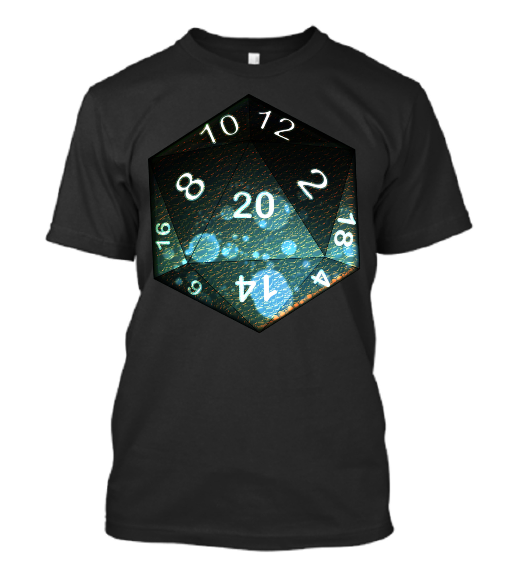 Glowing Toxic Blue D20 Dice Numbered Gaming T-Shirt