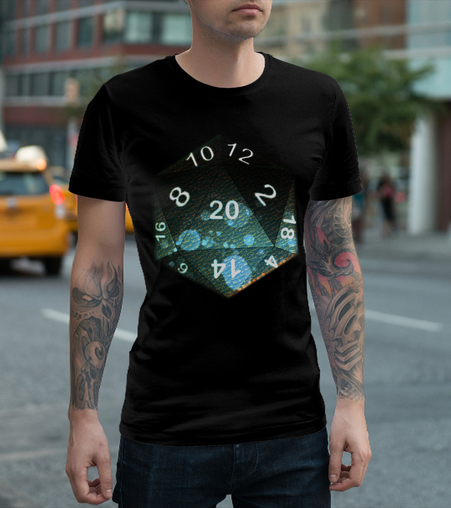 Glowing Toxic Blue D20 Dice Numbered Gaming T-Shirt