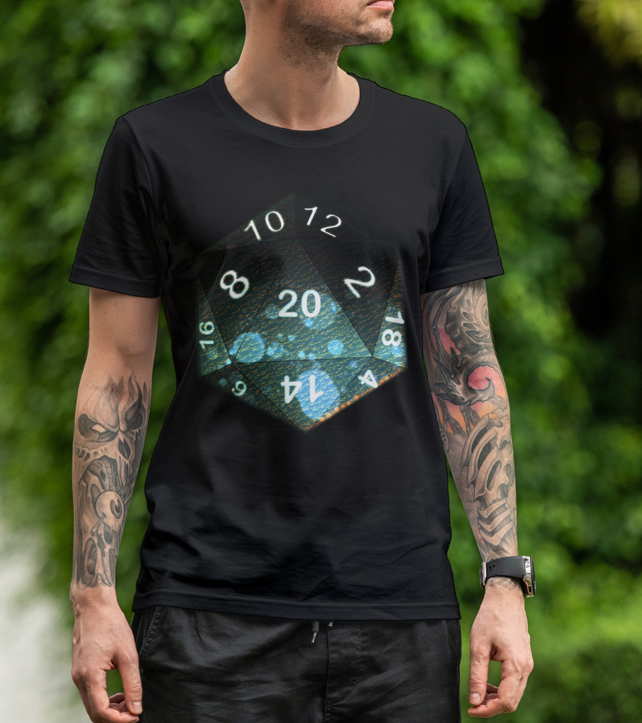 Glowing Toxic Blue D20 Dice Numbered Gaming T-Shirt