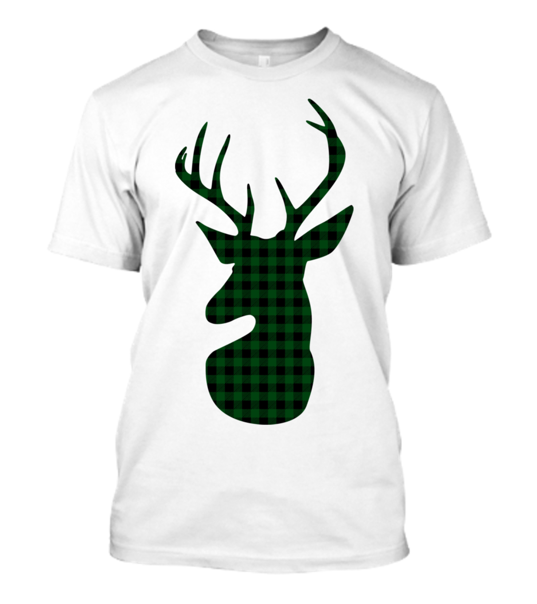 Elegant Green Plaid Deer T-Shirt