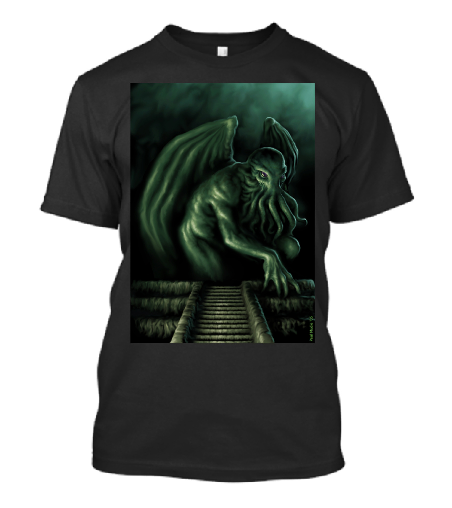 Cthulhur Monster Dark Staircase Winged Creature Art Paul Mudra T-Shirt
