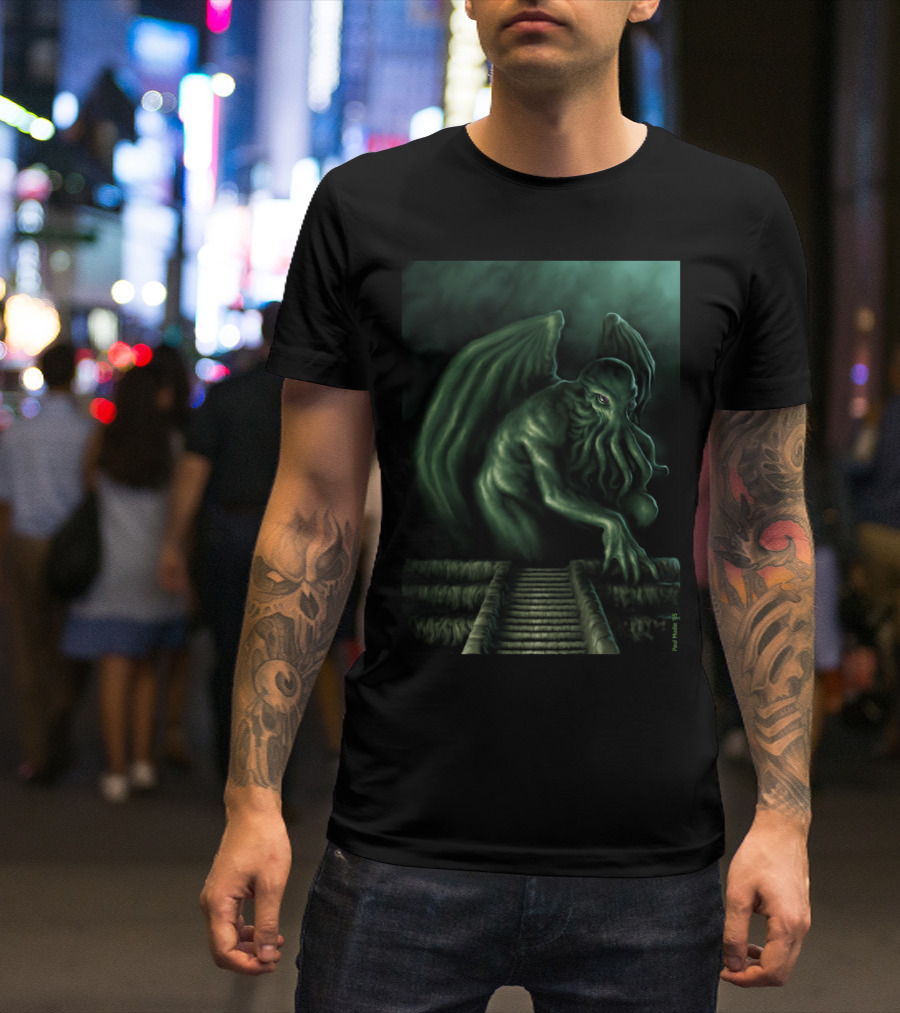Cthulhur Monster Dark Staircase Winged Creature Art Paul Mudra T-Shirt