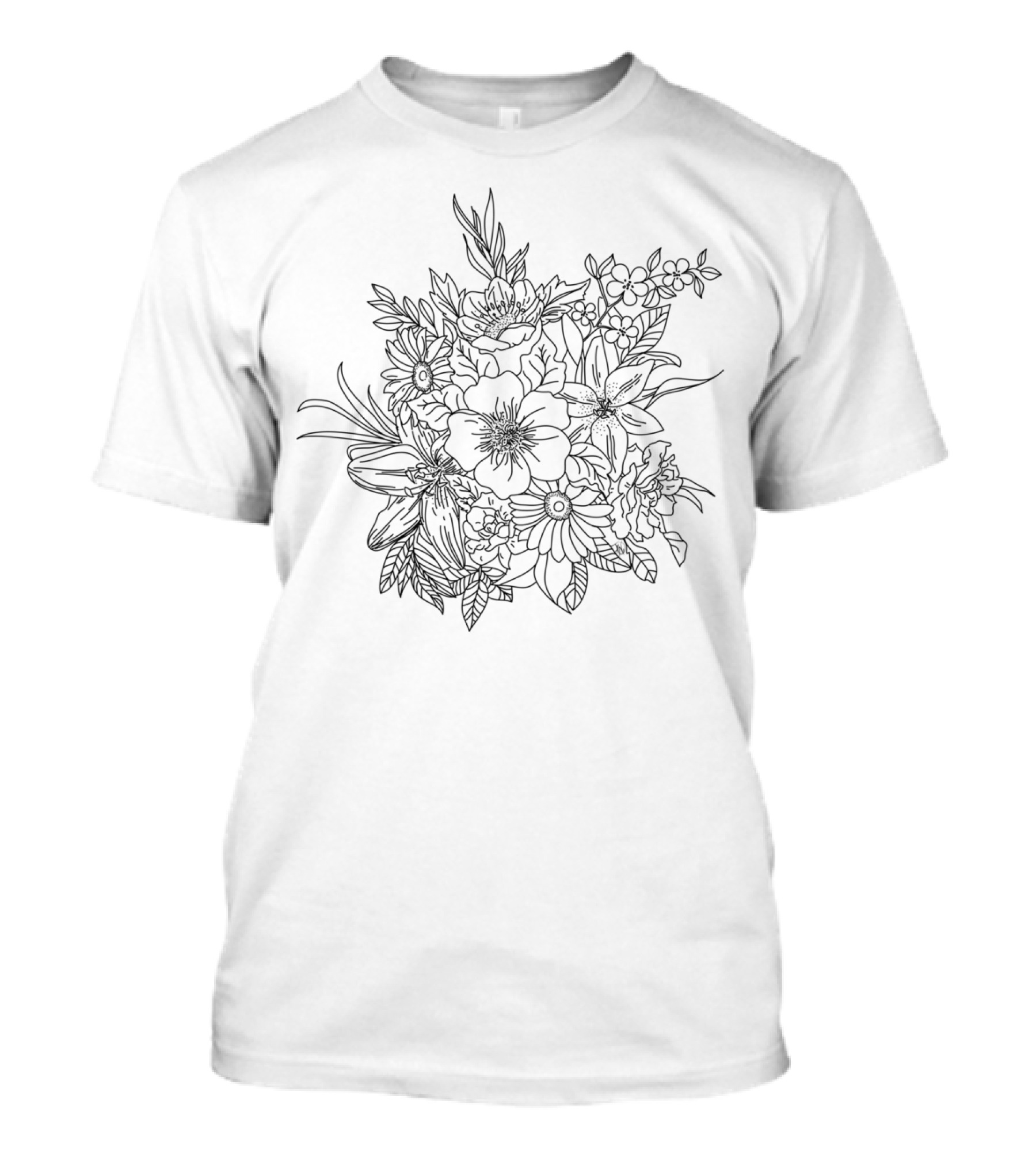 Elegant Hand Drawn Floral Doodles Detailed Botanical Sketch T-Shirt