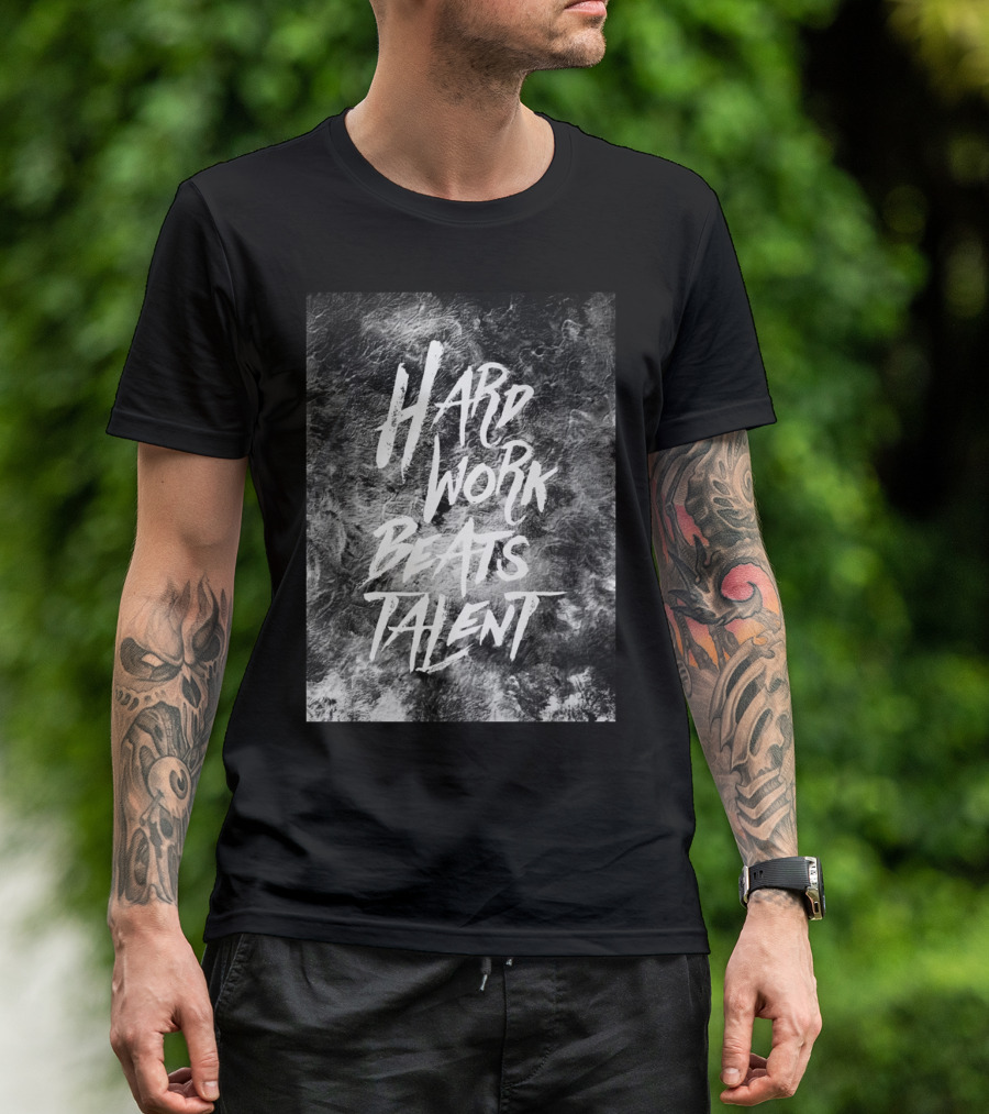Hard Work Beats Talent Motivational Brushstroke Typography T-Shirt