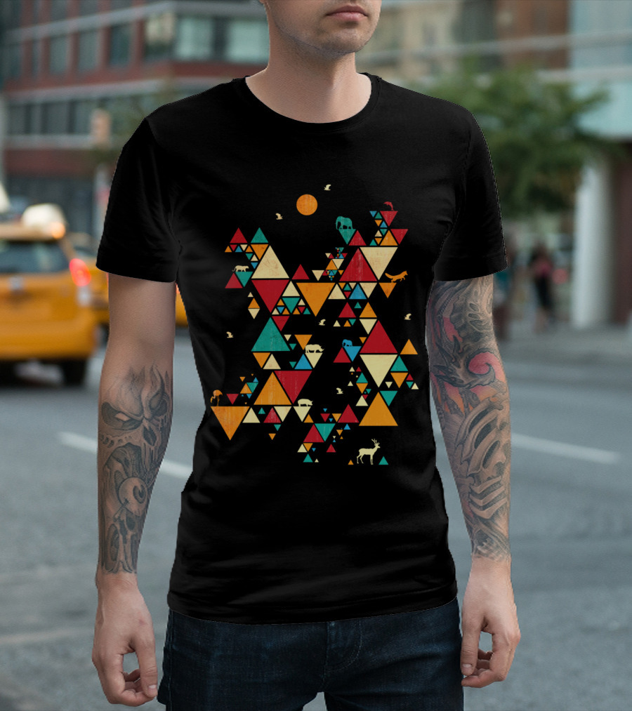 Geometric Wildlife Triangles Nature Scene T-Shirt
