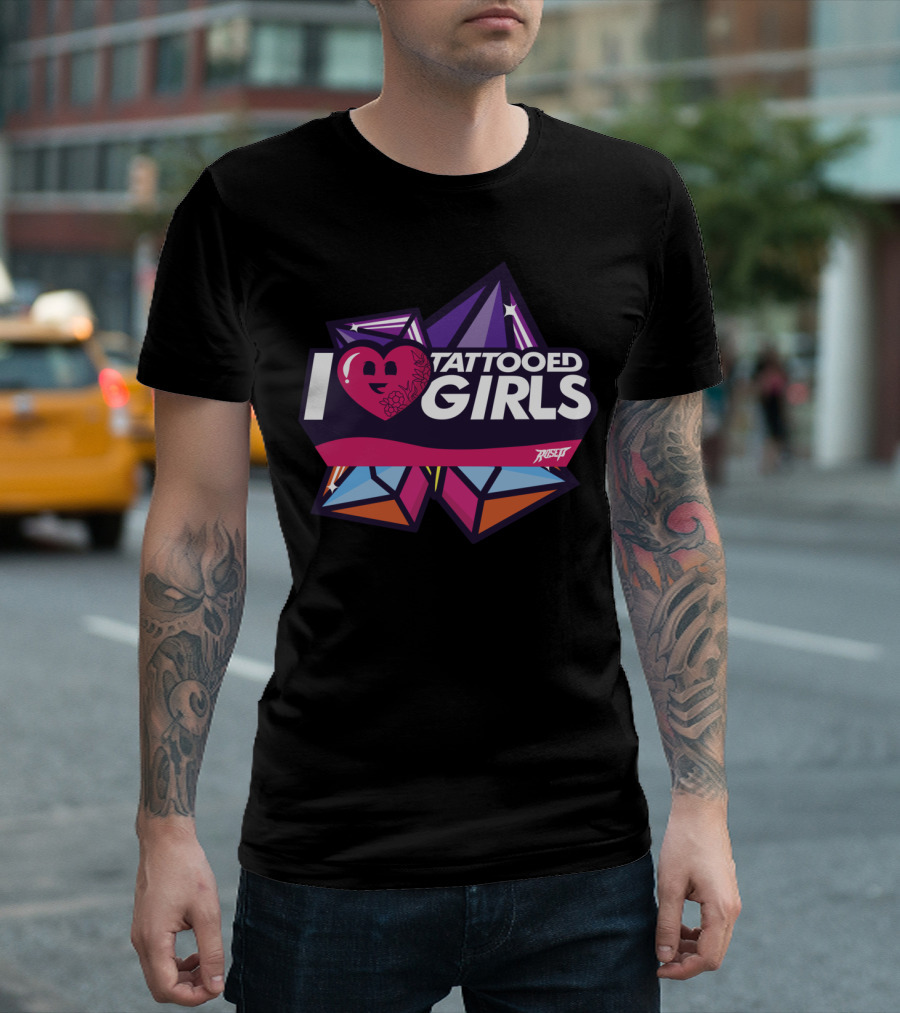 I Love Tattooed Girls ROSEP Geometric Heart T-Shirt