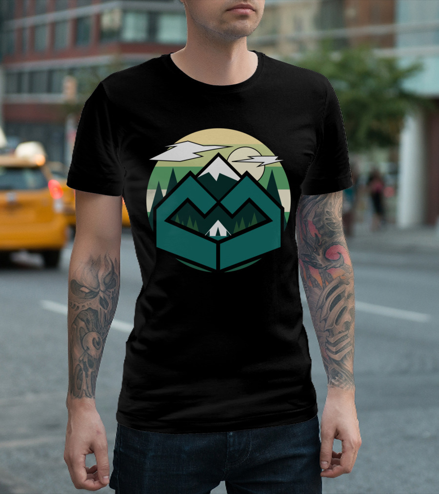 Geometric Green Forest Camper Mountain Landscape Pine Shapes T-Shirt