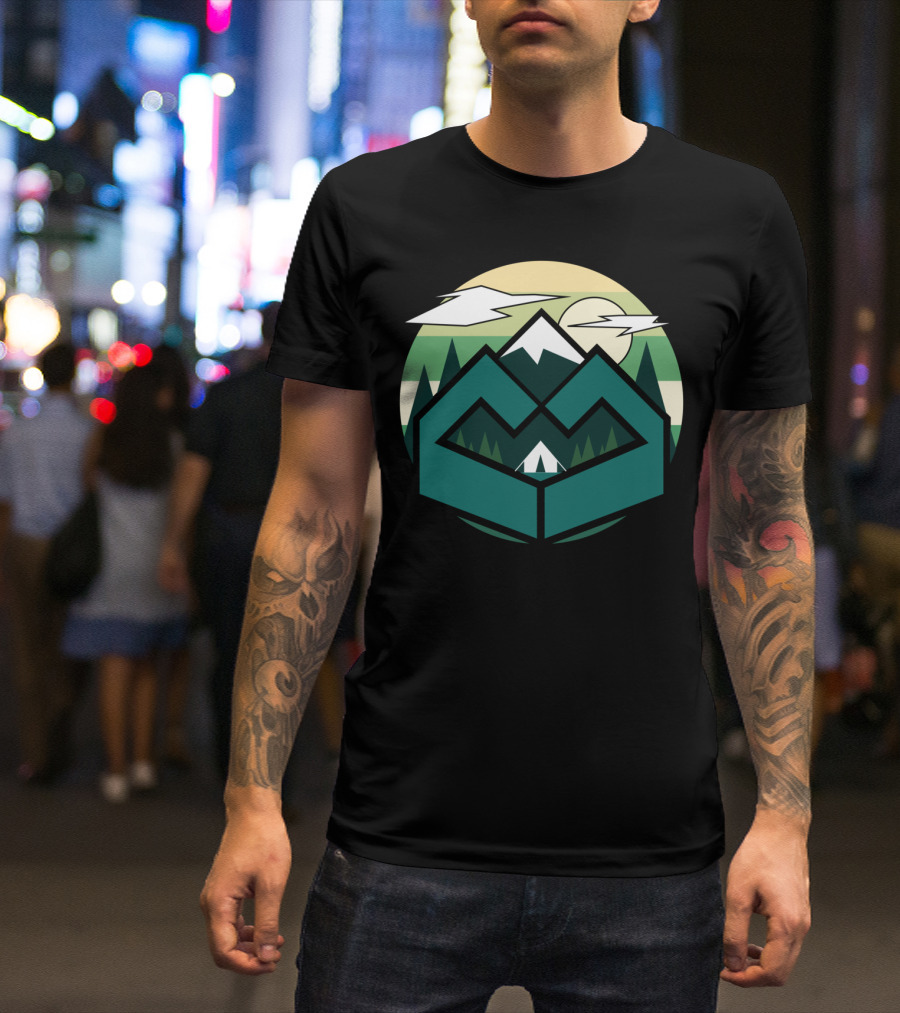 Geometric Green Forest Camper Mountain Landscape Pine Shapes T-Shirt