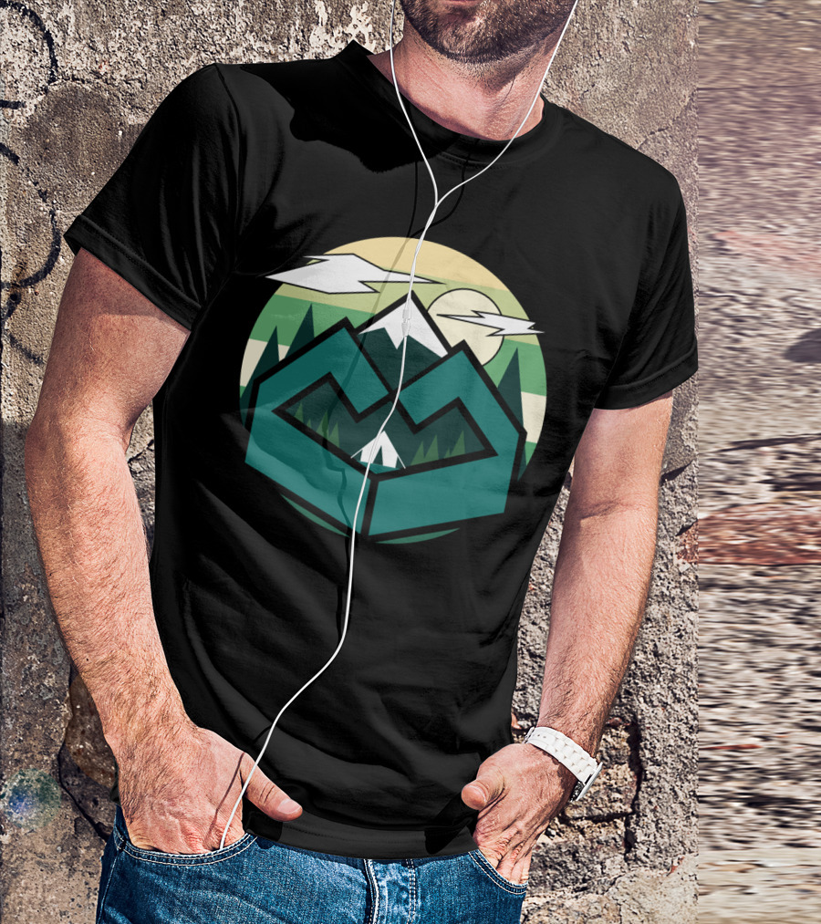 Geometric Green Forest Camper Mountain Landscape Pine Shapes T-Shirt