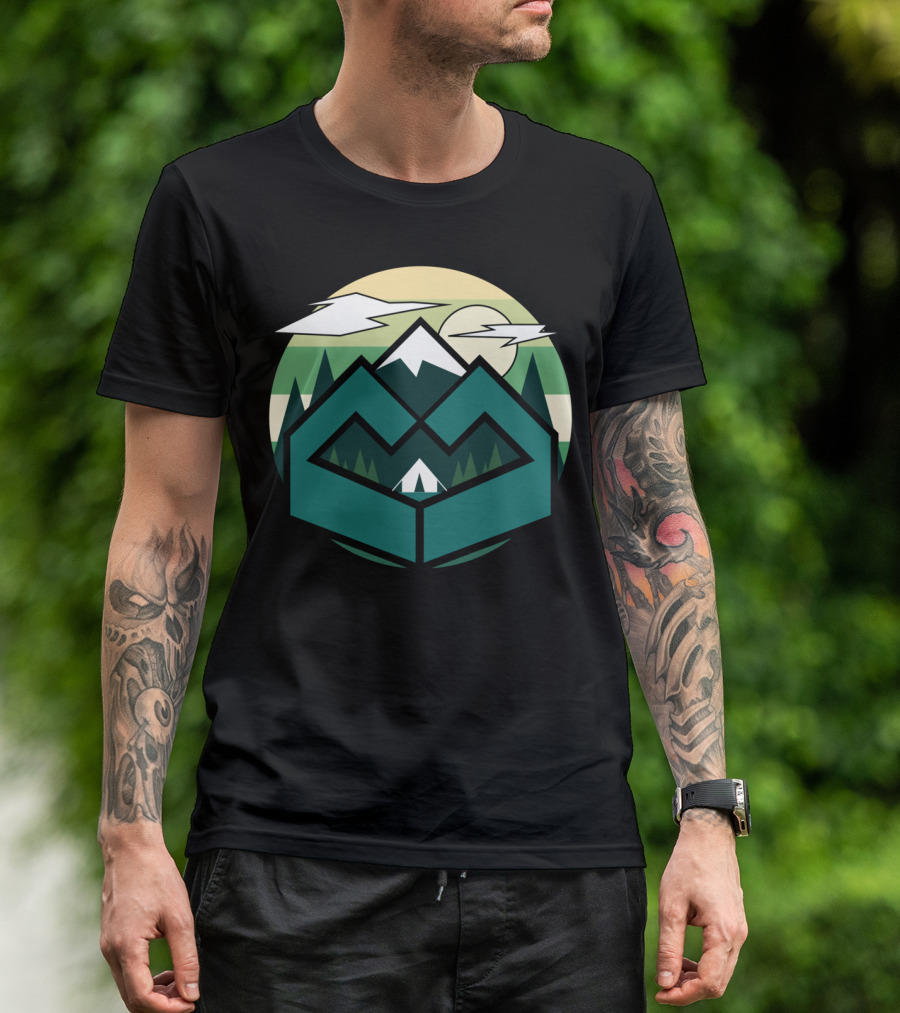 Geometric Green Forest Camper Mountain Landscape Pine Shapes T-Shirt