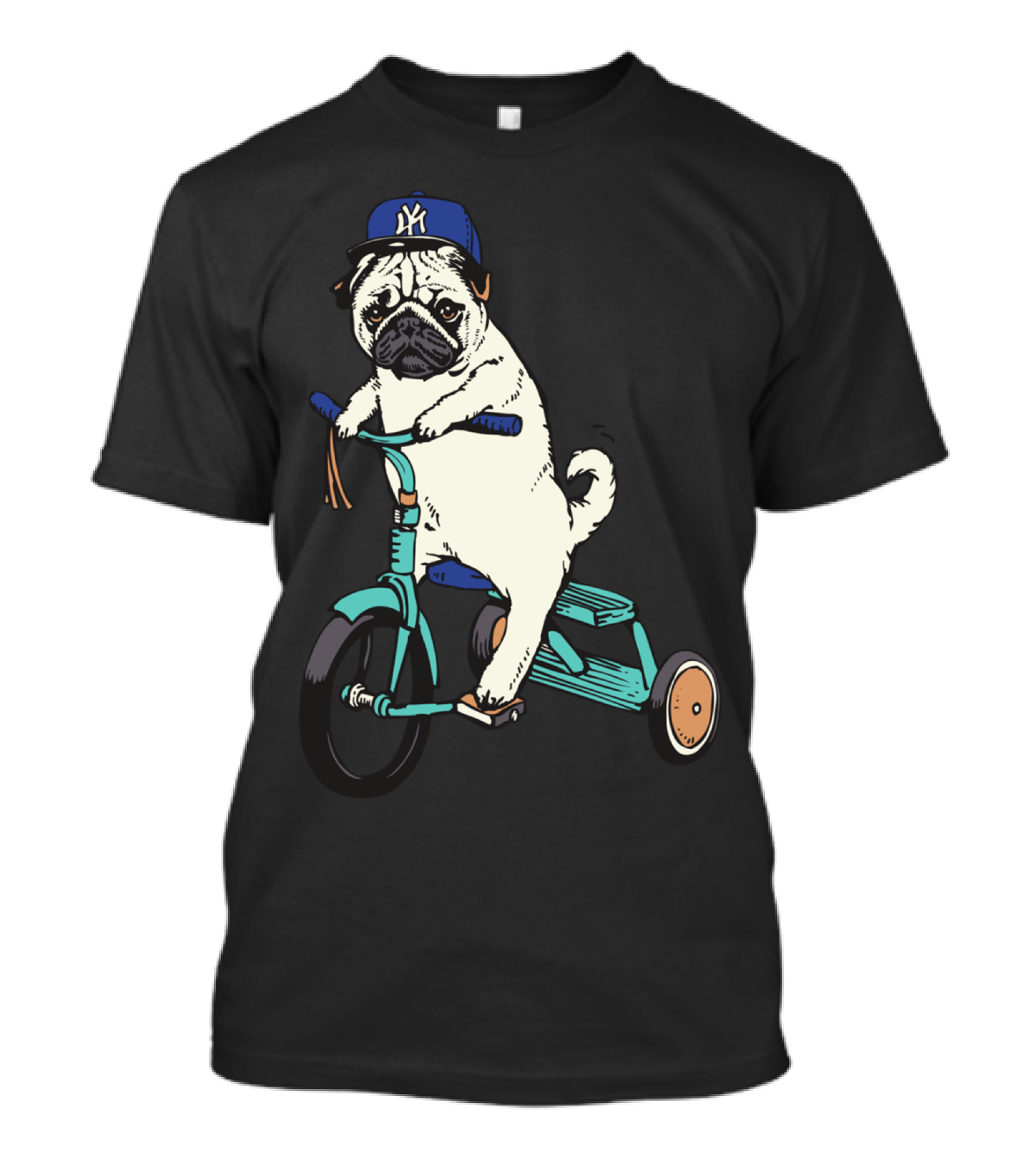 Pug On Tricycle With NY Hat T-Shirt