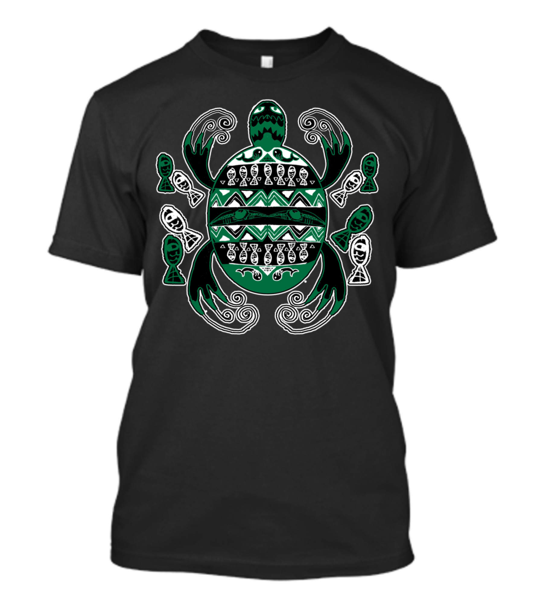 Turtle Flow Of Long Life Symbol With Spirals And Fish Elements T-Shirt