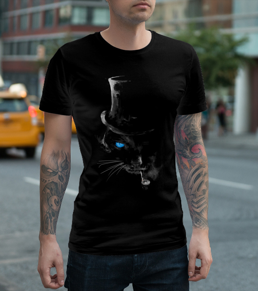 Hatter Cat Blue Eye Top Hat Smoking Cheshire Influence T-Shirt