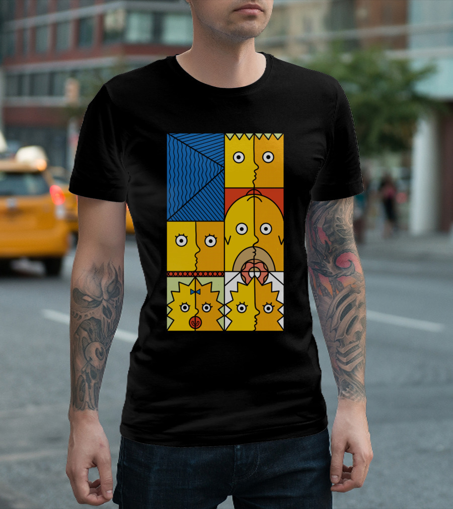Cubismr Simpsons Geometric Faces Yellow Block T-Shirt