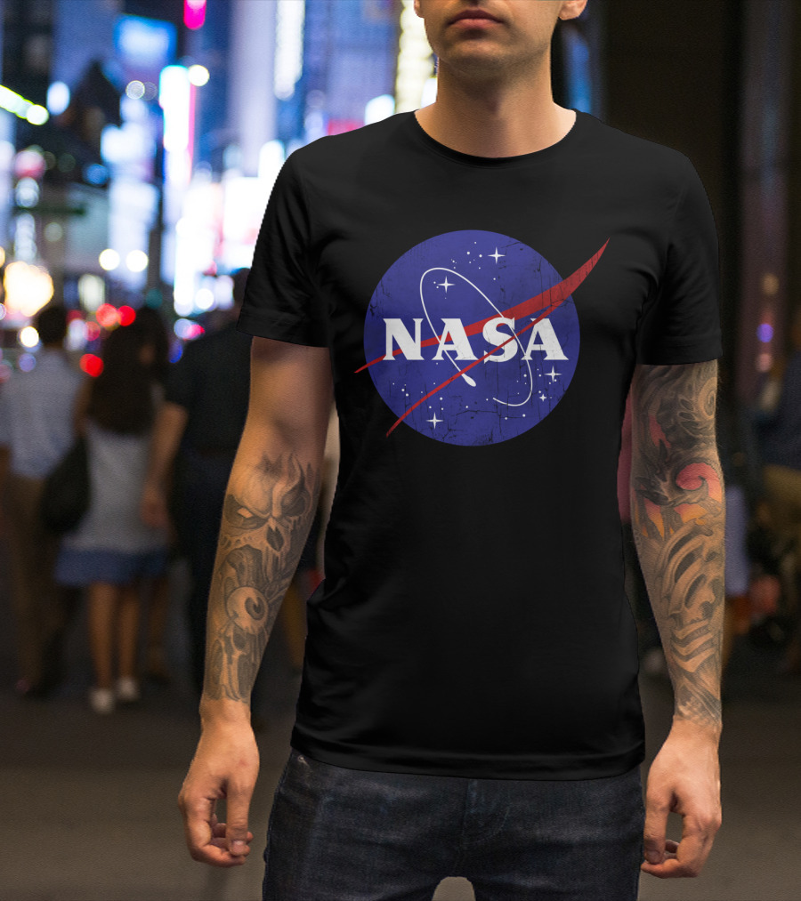 NASA Blue Vector Emblem With Red Vector Path And Stars T-Shirt
