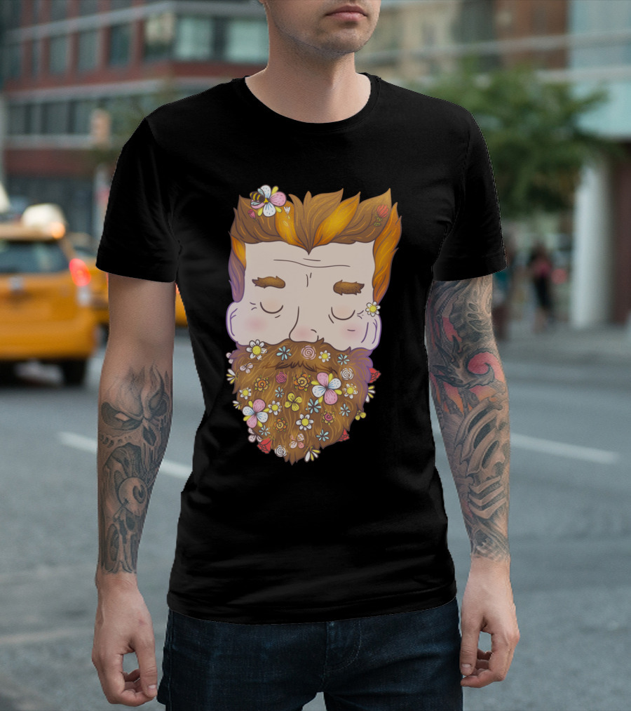 Flower Beard Orange Hair Floral Face T-Shirt