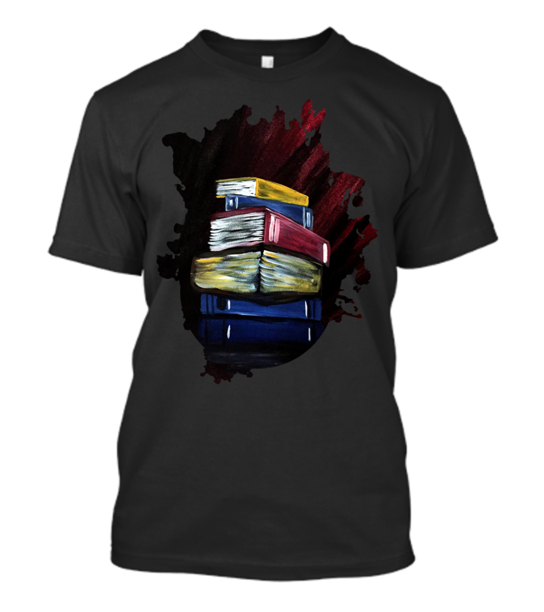 Books Of Knowledge Stacked Against A Dark Abstract Background T-Shirt