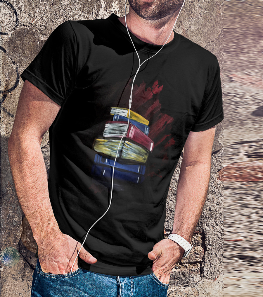 Books Of Knowledge Stacked Against A Dark Abstract Background T-Shirt