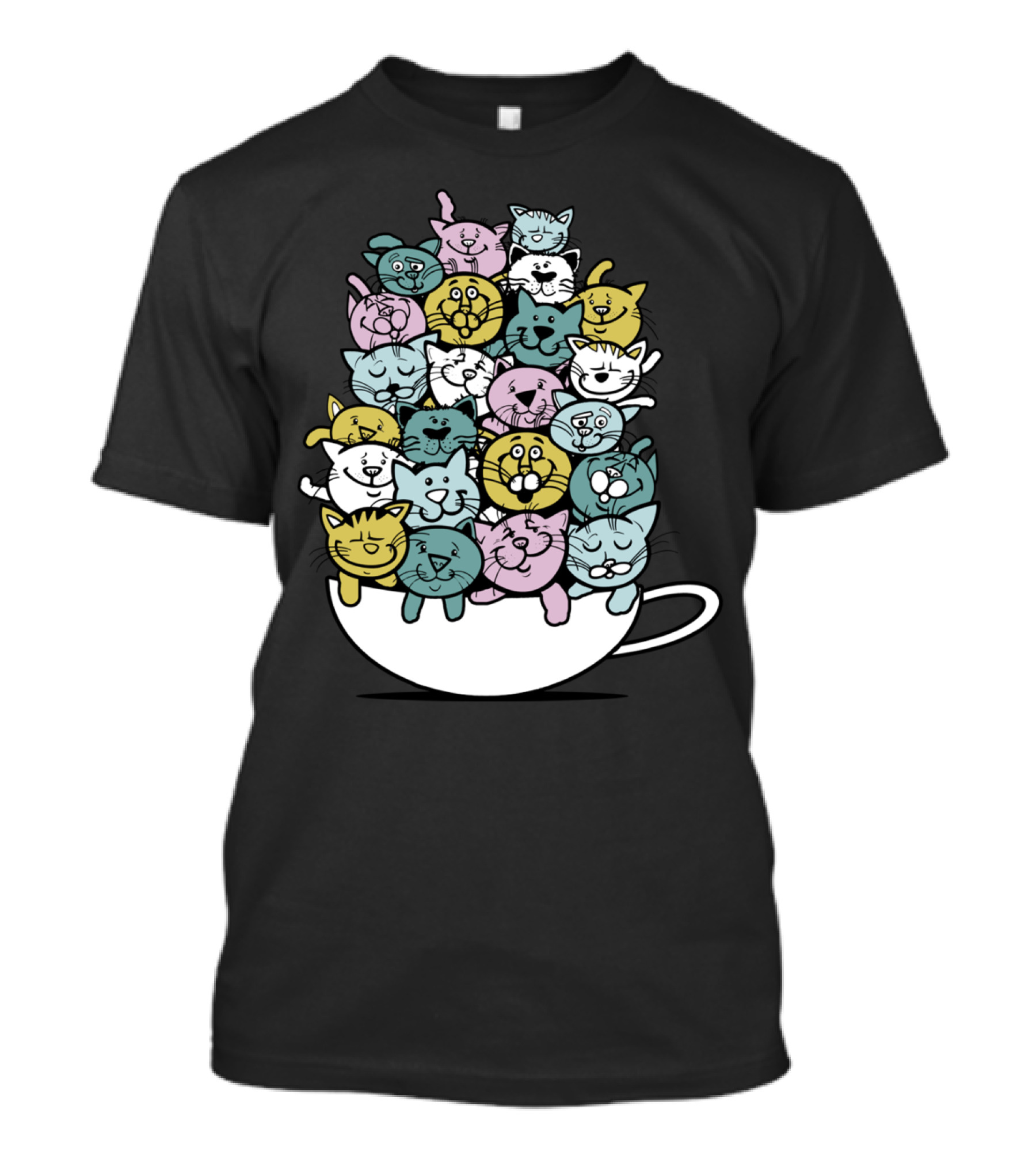 Cup Of Kittens Pile In Colorful Cartoon Mug T-Shirt