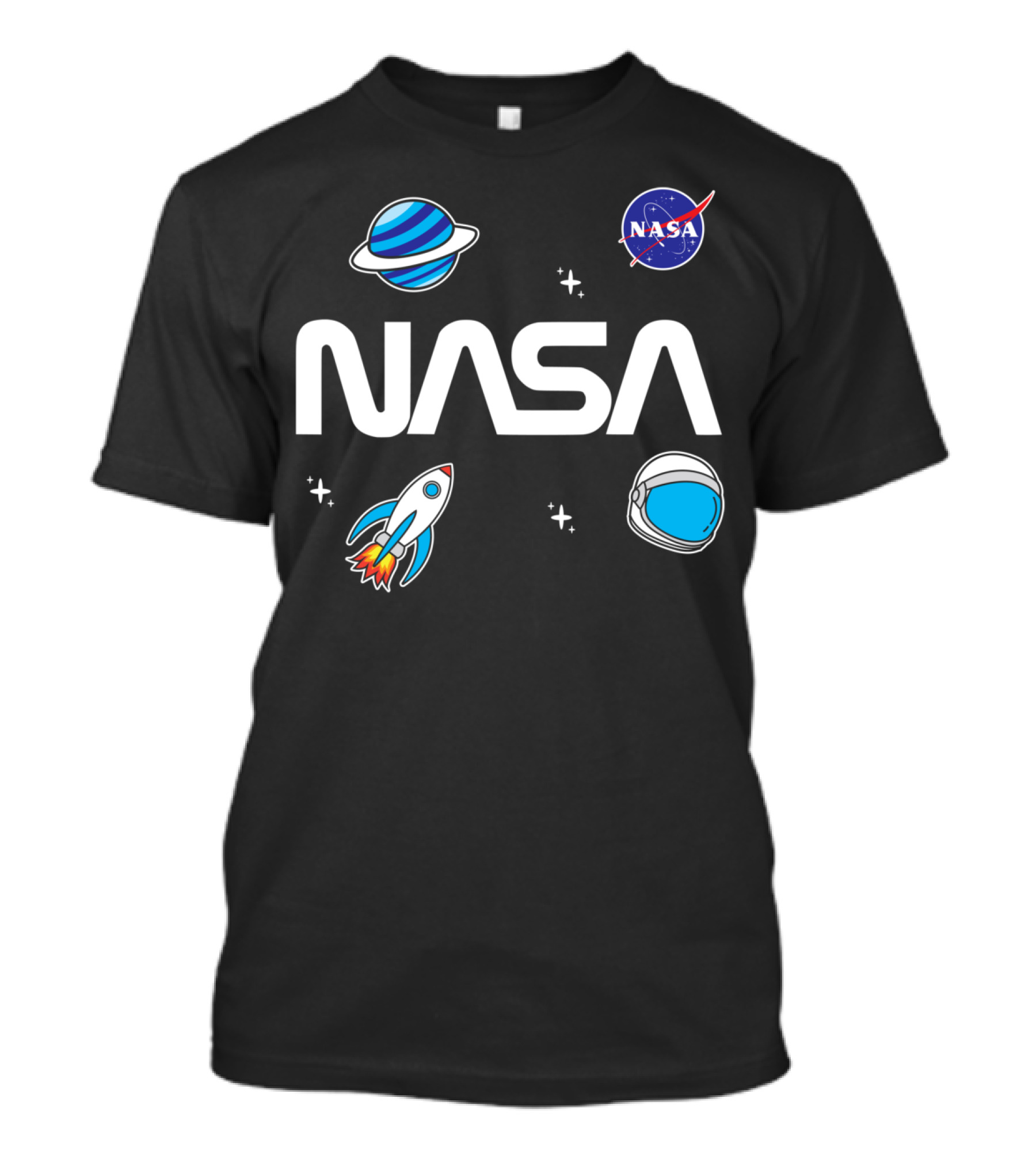 NASA Space Logo With Rocket, Helmet, And Planet Icons T-Shirt
