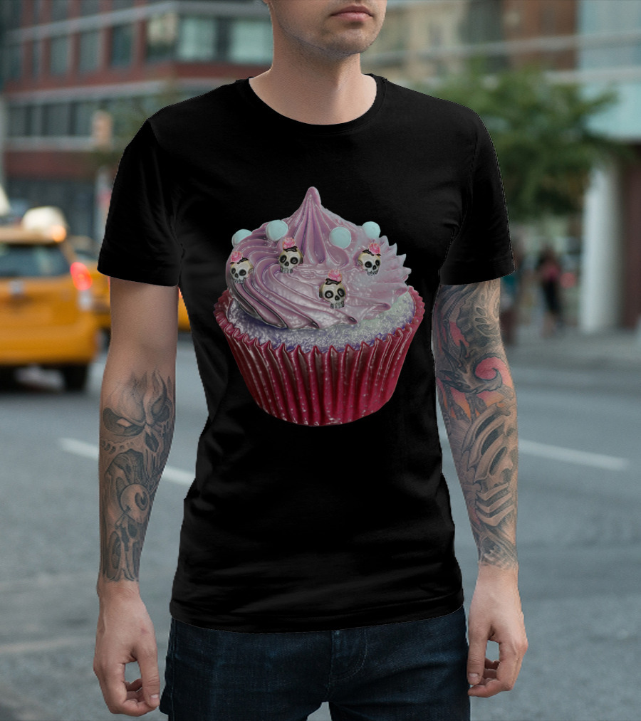 Cupcake Skulls With Pink Swirl And Pastel Candy Accents T-Shirt