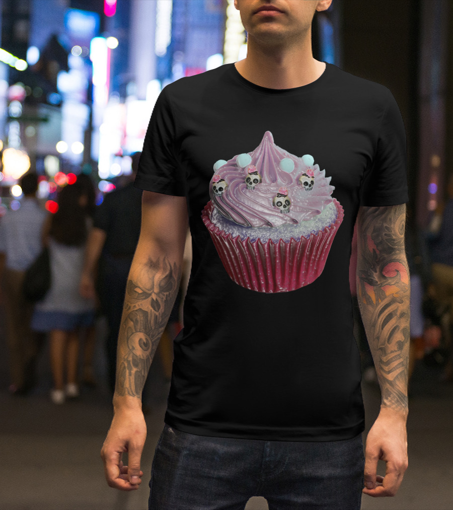 Cupcake Skulls With Pink Swirl And Pastel Candy Accents T-Shirt