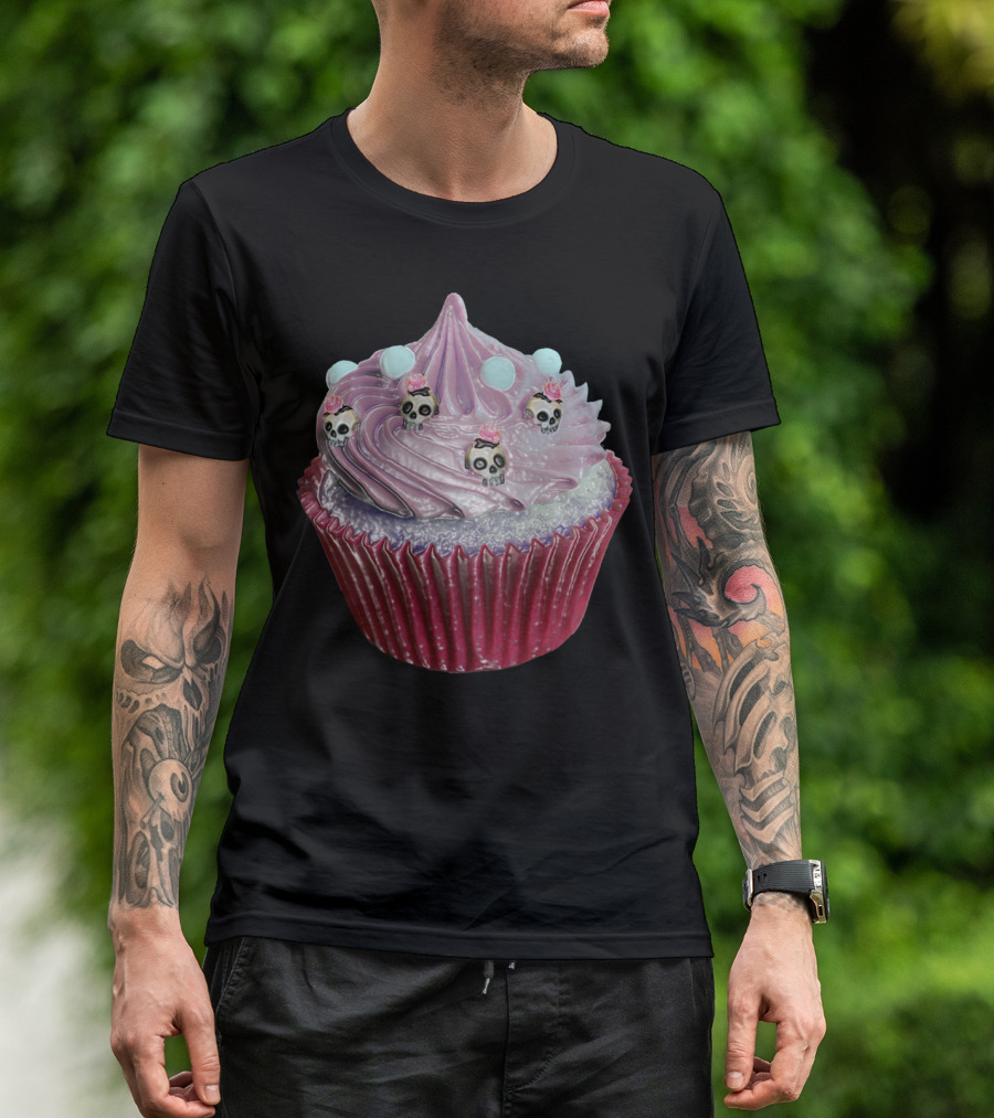 Cupcake Skulls With Pink Swirl And Pastel Candy Accents T-Shirt