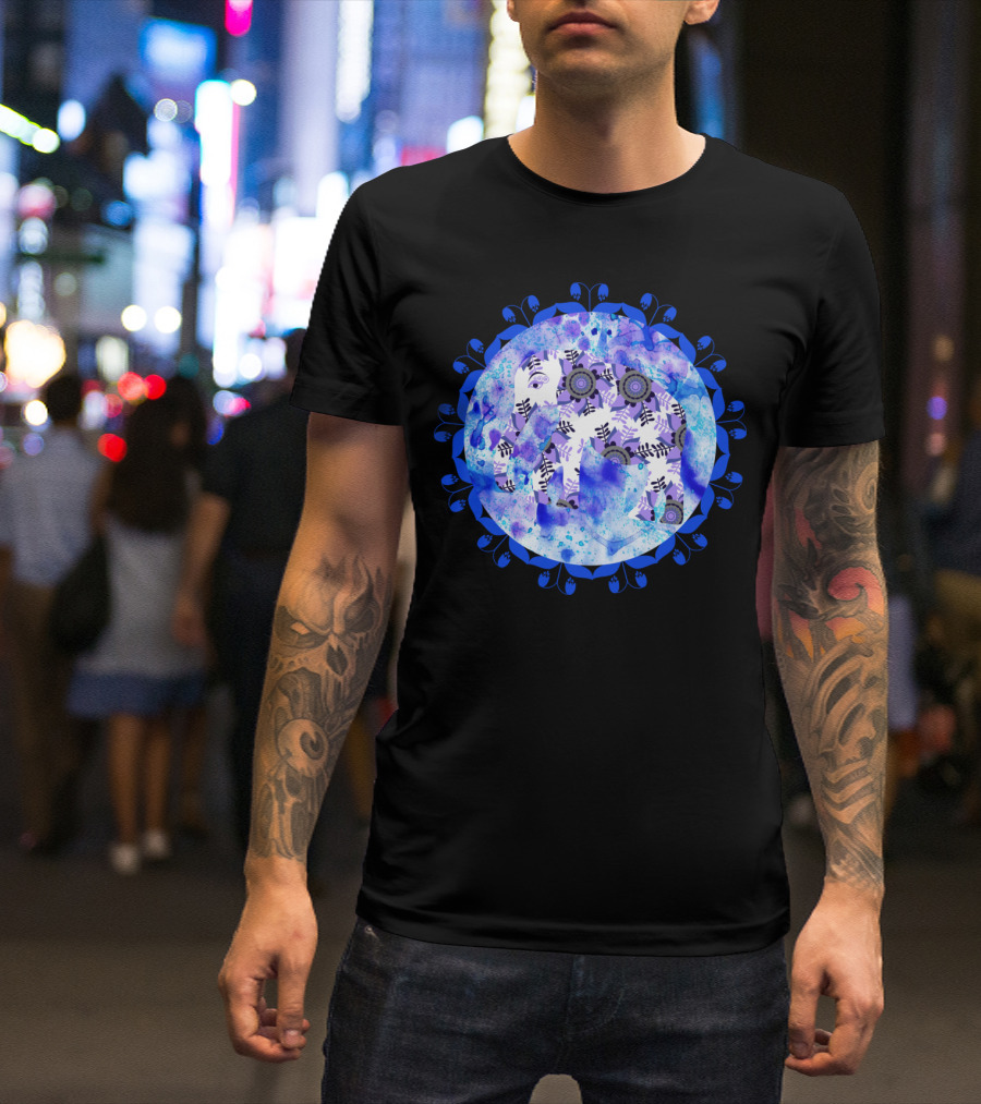 Elephant With Flowers In Watercolor Round Blue Floral Circle T-Shirt