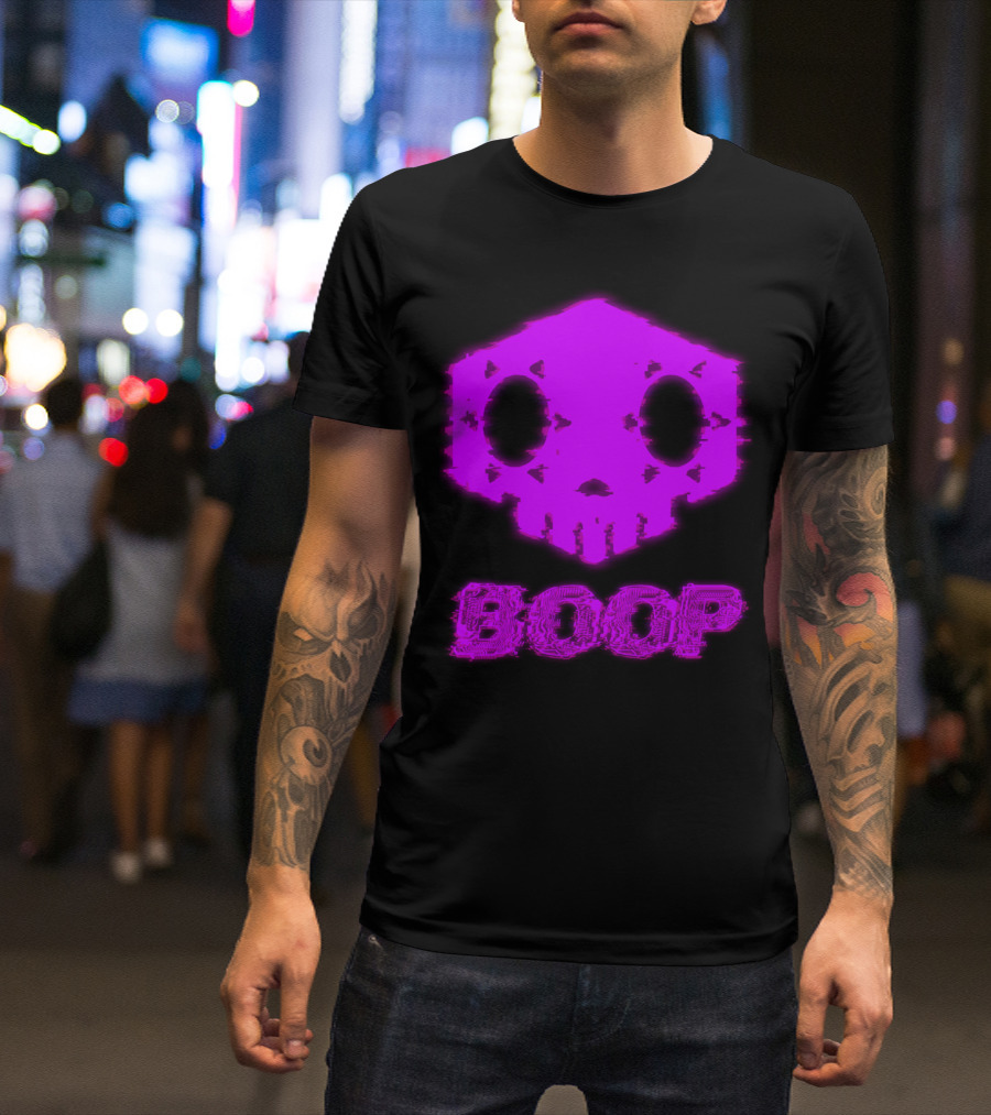 Boop Neon Glitch Skull Icon From Overwatch Sombra T-Shirt