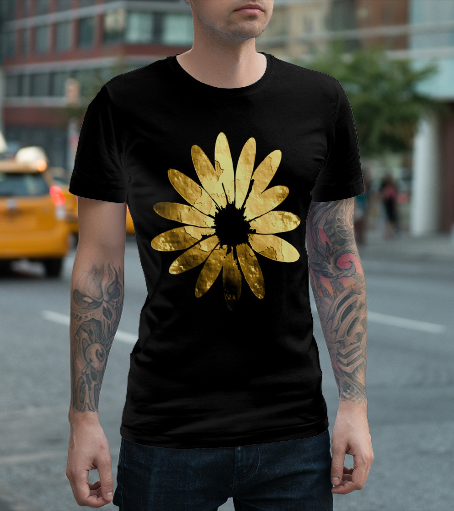 Flower In Gold Metallic Look T-Shirt